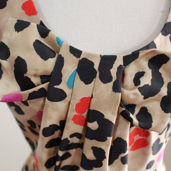 Kate Spade, Bette Leopard Bow Cocktail dress Sleeveless Taffeta Pockets - Picture 3 of 12